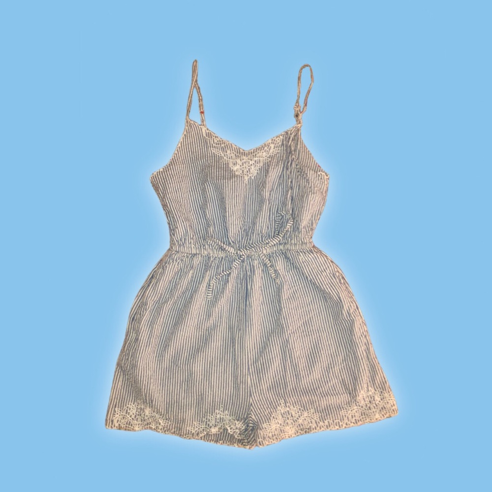 Urban Outfitters white and blue striped romper
